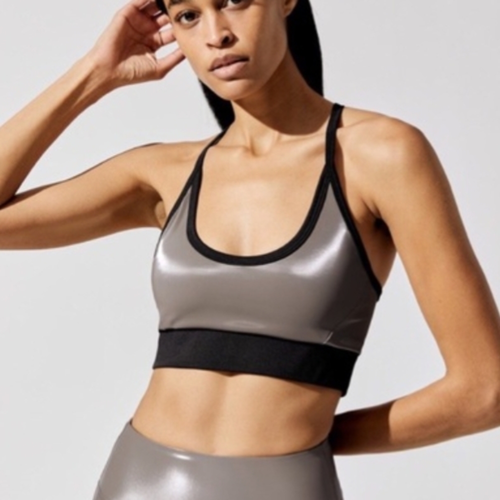 Heroine Sport Breathe Faux Leather Bra Champagne Size Medium NWT